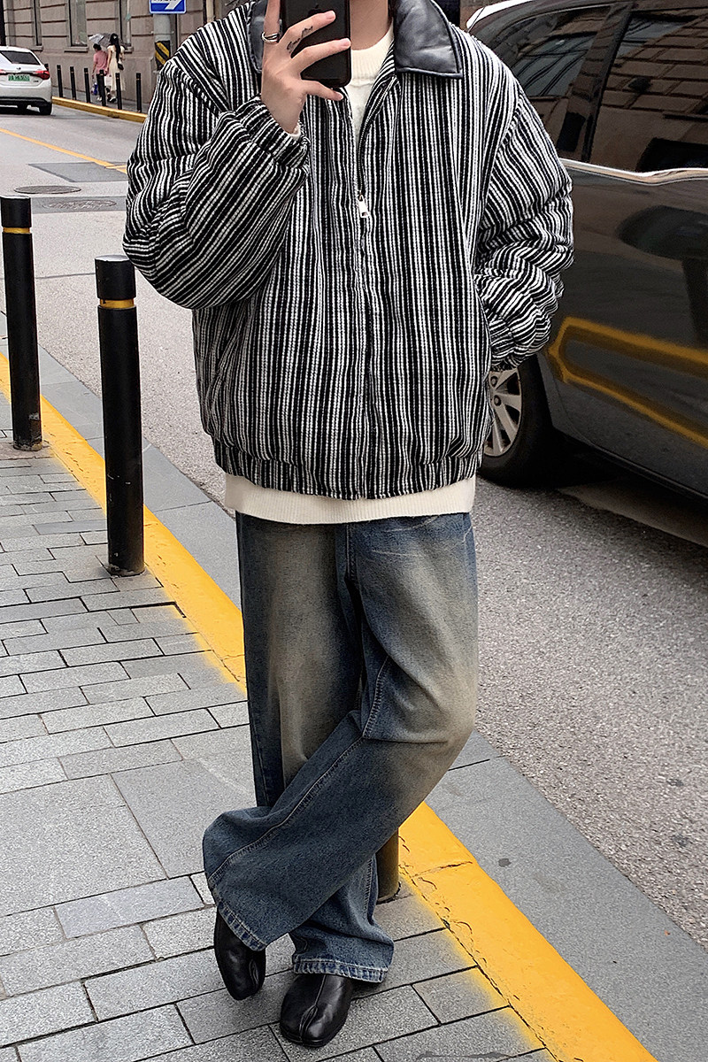 2024秋冬皮领翻领条纹棉衣棉服MY9256P125控168100聚酯纤维,男装棉衣,电商A138B
