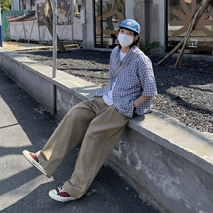 日系复古春秋宽松潮牌阔腿裤工装裤k7361p78 100棉图片