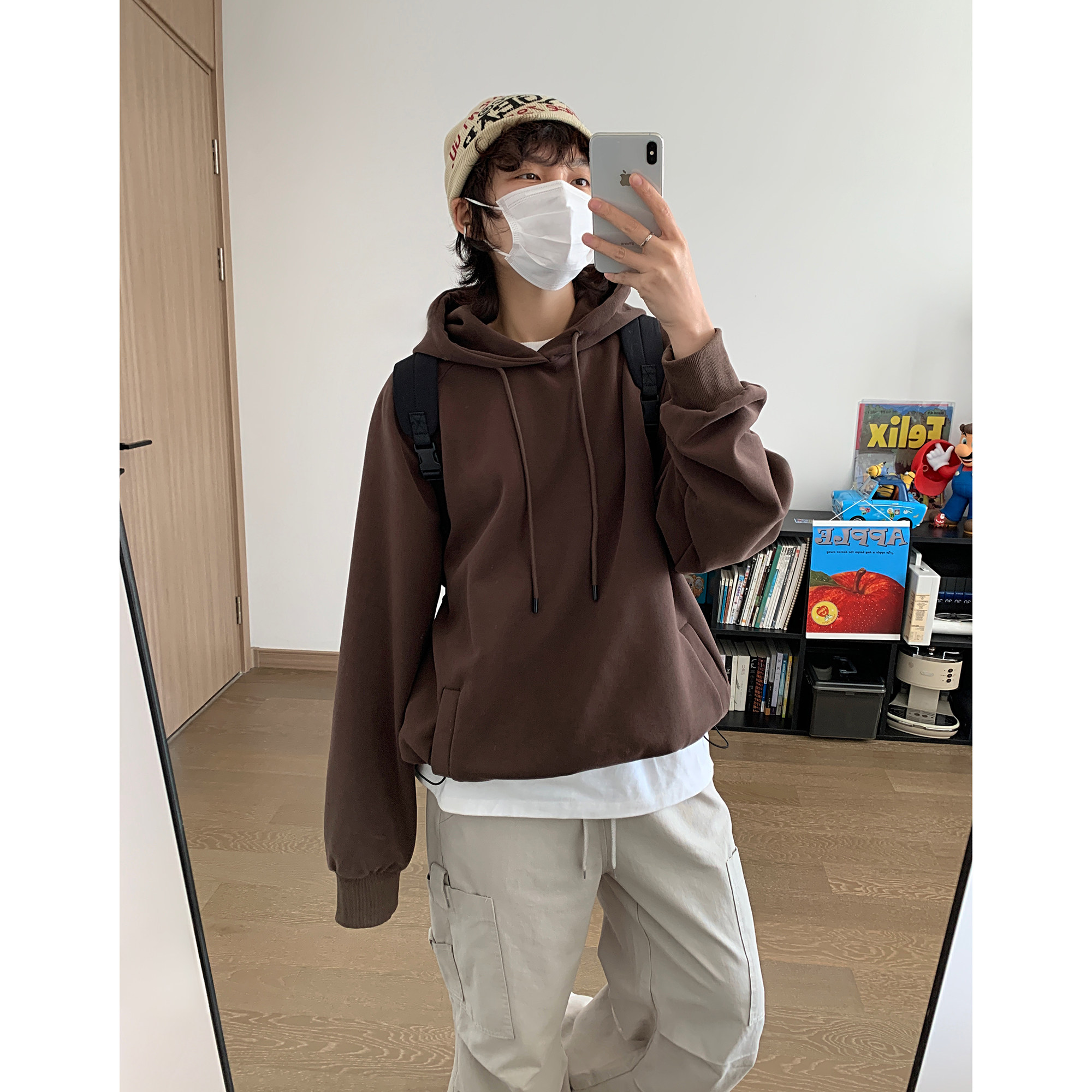 春秋新款韩版宽松慵懒风纯色连帽卫衣w5111p85,男装卫衣,电商A138B