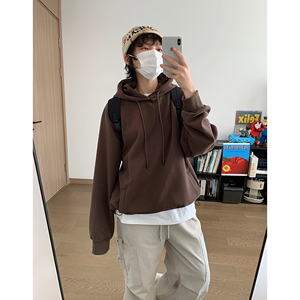 春秋新款韩版宽松慵懒风纯色连帽卫衣w5111p85图片