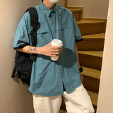 2023纯色工装男女短袖衬衣c3063p45控58，男装衬衫，电商A138B