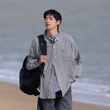 日系复古格子长袖衬衫男春季潮牌宽松休闲感痞帅上衣服C3112p55，男装衬衫，电商A138B