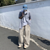日系复古春秋宽松潮牌阔腿裤工装裤k7361p78100棉，男装休闲裤，电商A138B