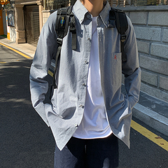 Japanese Hong Kong Style loose Long Sleeve Plaid Shirt college style versatile shirt man