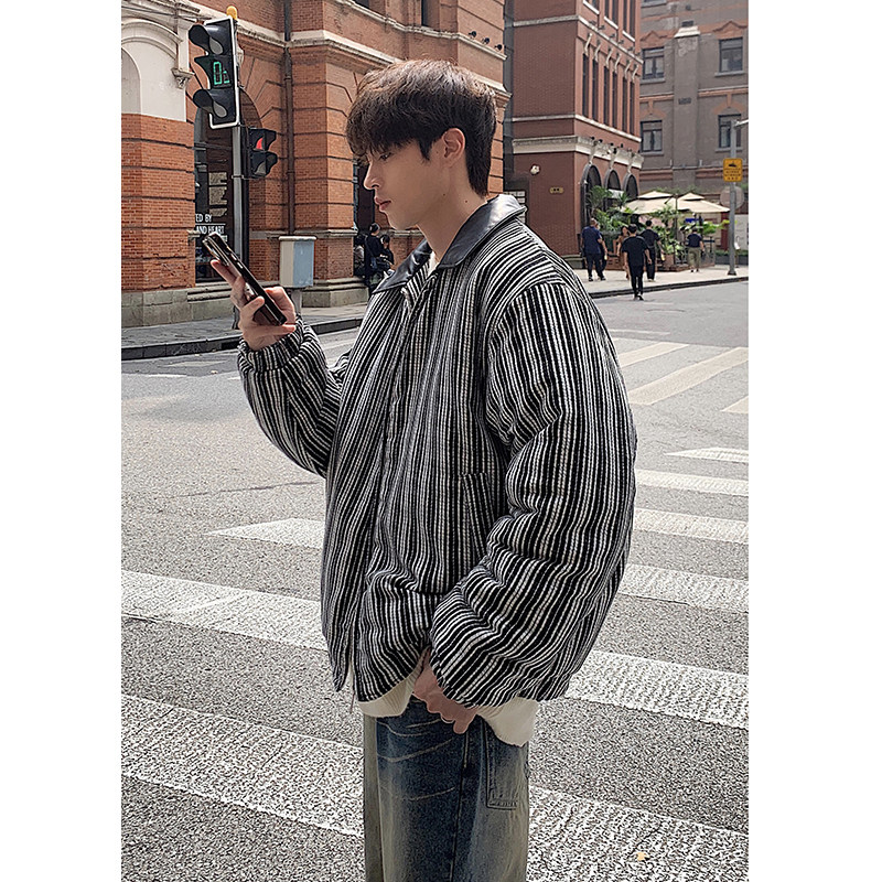 2024秋冬皮领翻领条纹棉衣棉服MY9256P125100聚酯纤维,男装棉衣,电商A138B