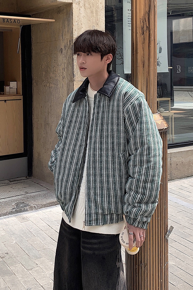 2024秋冬皮领翻领条纹棉衣棉服MY9256P125100聚酯纤维,男装棉衣,电商A138B