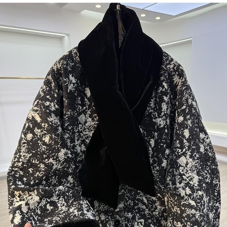高级感独特别致提花面包服女冬季绝美气质丝绒围巾短外套棉衣棉服