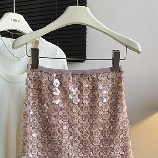 solo爆爆~一眼银河~设计感重工花朵短裙法式刺绣亮片高级感包臀裙