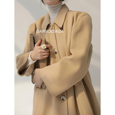 纤依百秀 【龙】 100羊毛双面呢马蹄袖廓形大衣 0090