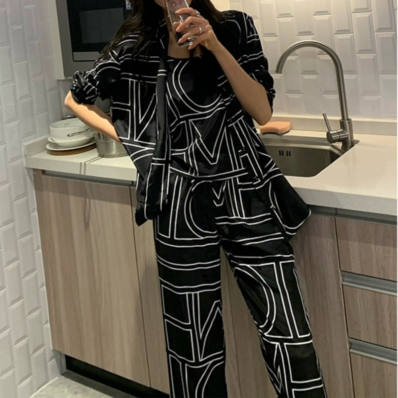 纤依百秀 【龙】Tote*抽象印花垂感吊带/上衣/裤子2198