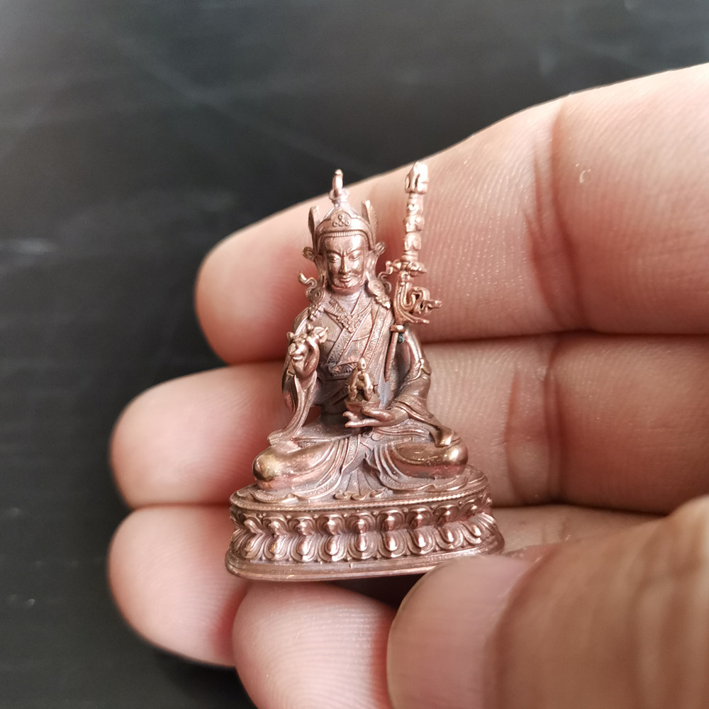 莲花生大士大师纯铜紫铜红铜纯银密宗藏传佛随身佛小佛像口袋佛足