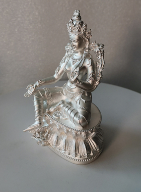 绿度母佛像纯银密宗供奉摆件