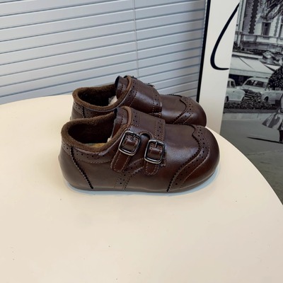 女童小皮鞋加绒2025冬季新款魔术贴女孩子皮鞋保暖韩版软底保暖韩