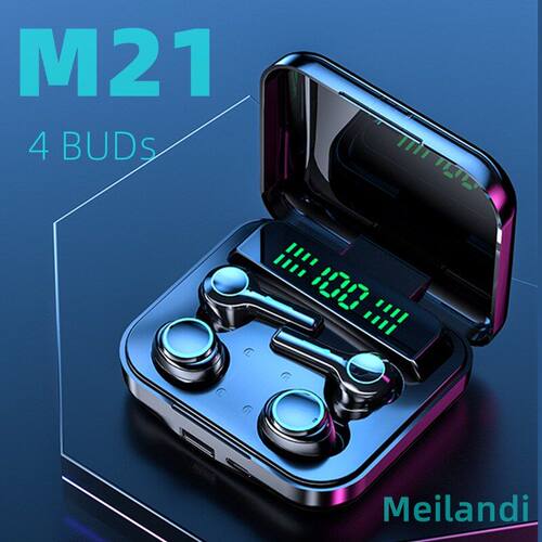 跨境新款M21蓝牙耳机情侣款四颗两对触摸数显无线运动防水TWS5.2