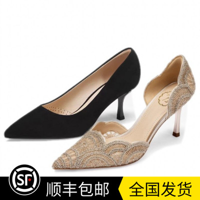 商场同款2025春新款蕾丝高跟鞋女显瘦凉鞋不累脚婚鞋AAE21 T0011