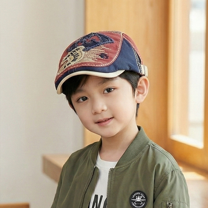 潮酷有型儿童帽子春秋天男童贝雷帽宝宝全棉鸭舌帽女童休闲前进帽
