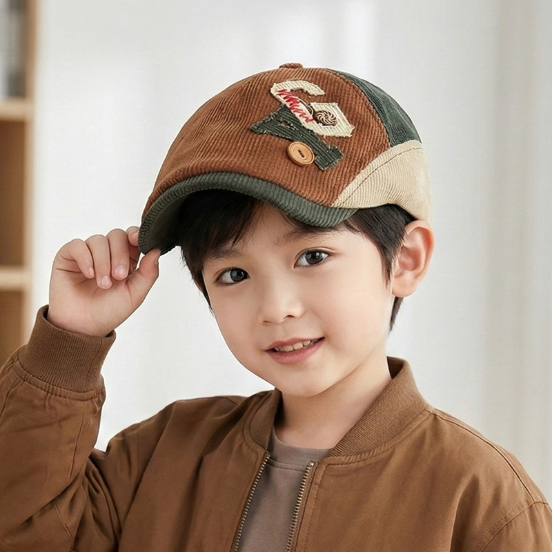 宝宝帽子春秋季男童贝雷帽韩版洋气女童鸭舌帽灯芯绒儿童前进帽潮