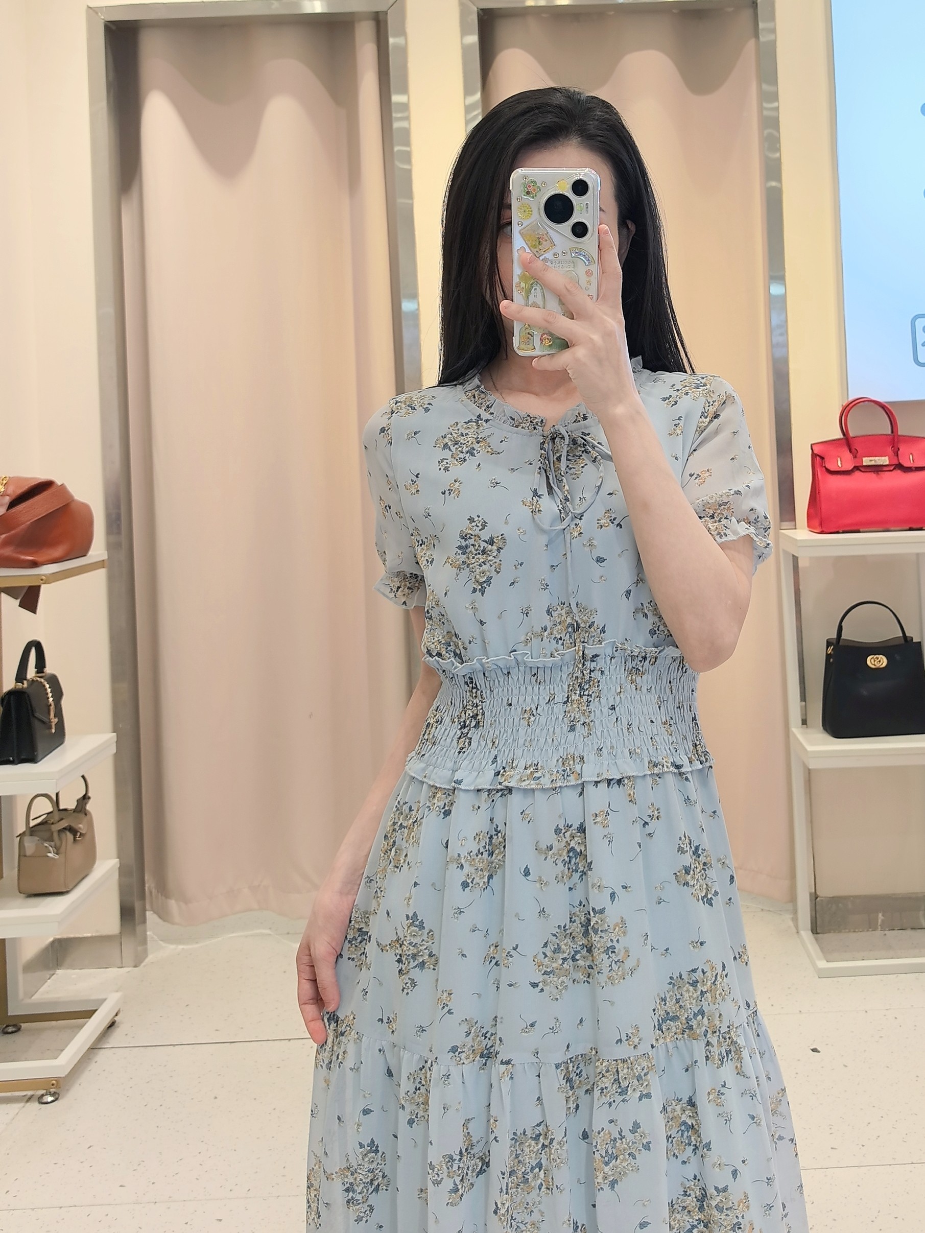 孤品 品牌女装捡漏 蓝色L白色连衣裙