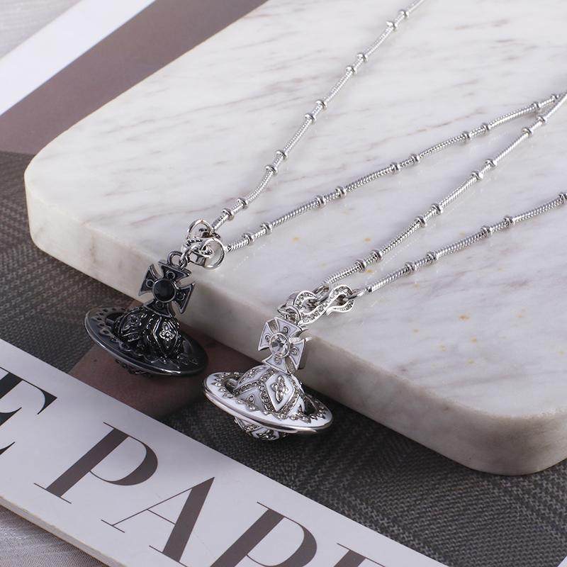 时尚欧美风镀金豆豆链条珐琅釉立体土星球镶钻长款吊坠项链男女