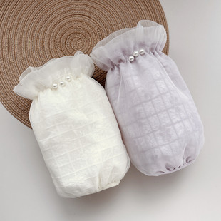 蕾丝袖套少女冬学生羽绒服防污套袖紫色办公室时尚高颜值成人袖头