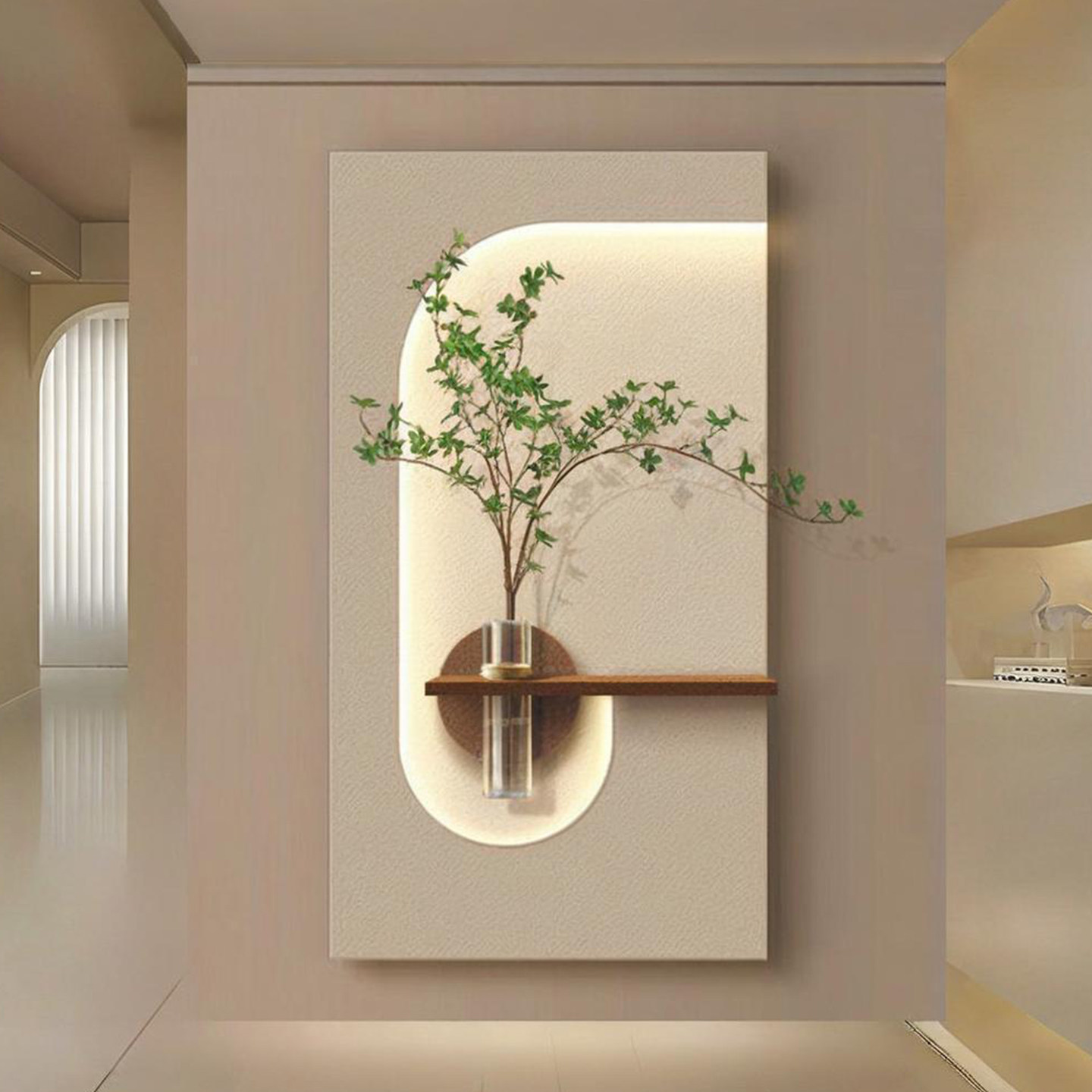 砂岩奶油风水培绿植玄关装饰画入户挂画走廊过道尽头2026新款灯画