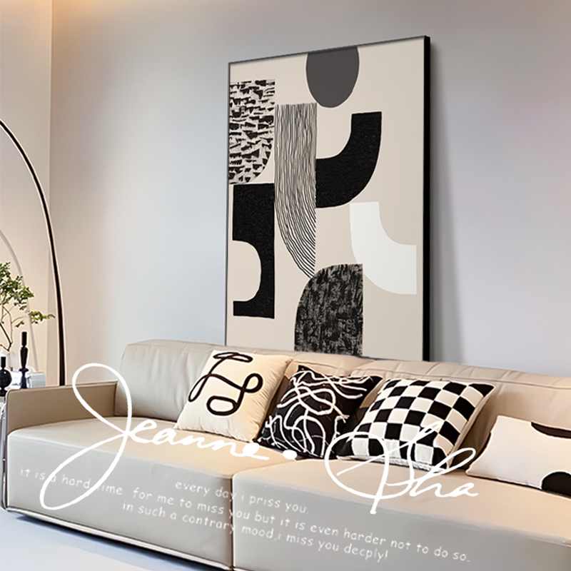 黑白灰装饰画客厅抽象沙发背景画