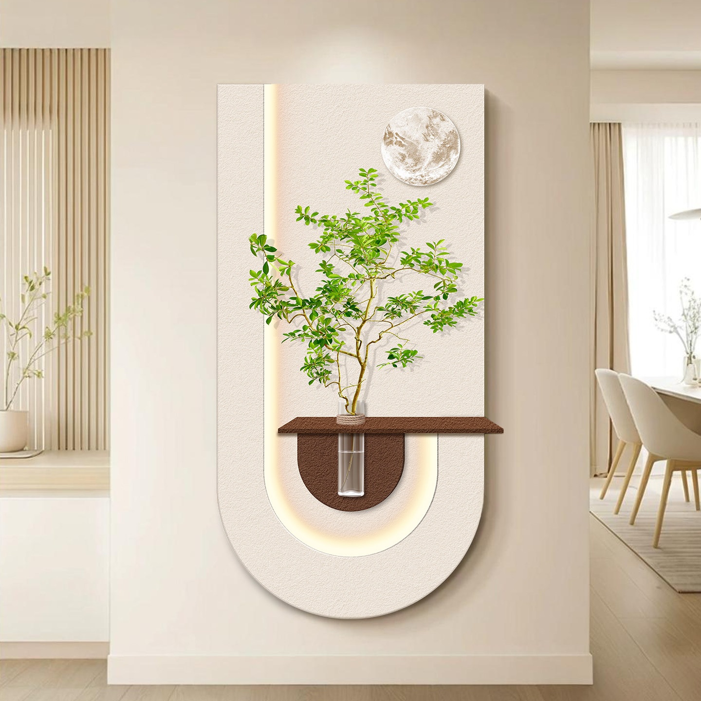 奶油风立体砂岩水培绿植玄关装饰画入户挂画走廊过道尽头新款灯画