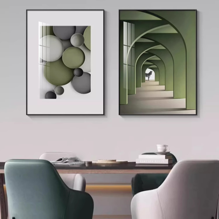 绿色系餐厅延伸感装饰画几何高级