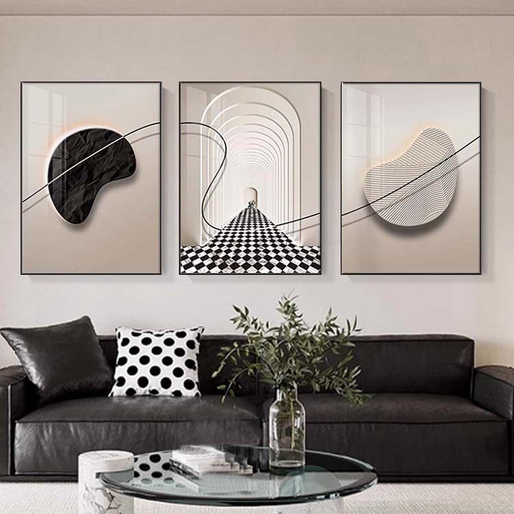 轻奢抽象三联客厅挂画时来运转