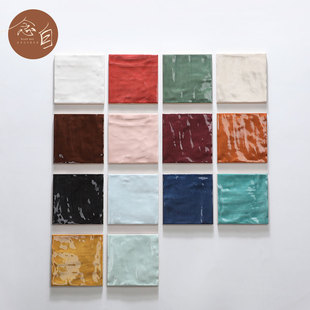 多巴胺色彩复古法式手工砖亮面瓷砖小方砖厨房卫生间墙砖浴室瓷砖