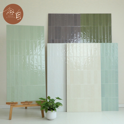 简洁清爽苏打绿米白长条砖面包砖