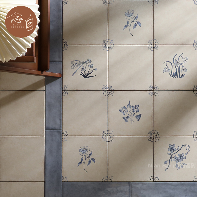 法式复古手绘瓷砖做旧青花砖200