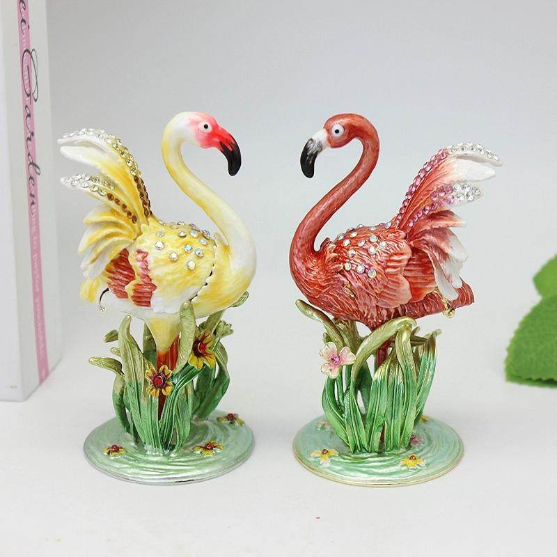 外贸礼品珐琅彩合金火烈鸟小摆件珠宝首饰盒欧式桌面时尚装饰品