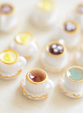 SW01 迷你白色金边咖啡杯盘 日系食玩树脂吊坠DIY手工材料配件1个