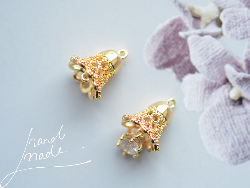 diy立体镂空铃铛18k金手工吊坠