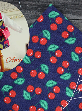 LB02 红色樱桃棉布 略硬 DIY微娃衣 娃娃衣服布料 30x36cm一块