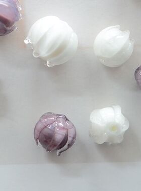 ZM125 白色紫色琉璃花苞水晶玻璃竖孔 diy散珠链手工饰品配件 1个