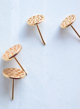 V690  多孔圆片耳钉 18K包金镀18K金 DIY手工耳饰饰品配件 1对