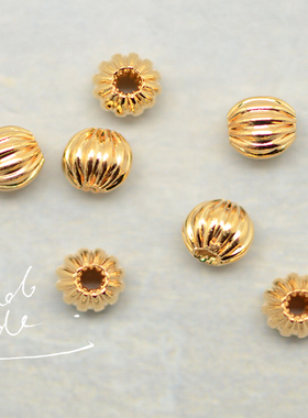 V400 小南瓜造型4mm隔珠 18K包金镀18K金镀金DIY手工配件 一枚