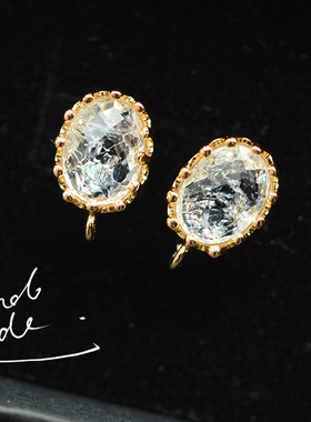 V624 925银针冰花锆石耳钉 18K包金镀18K金镀金DIY手工配件 一对