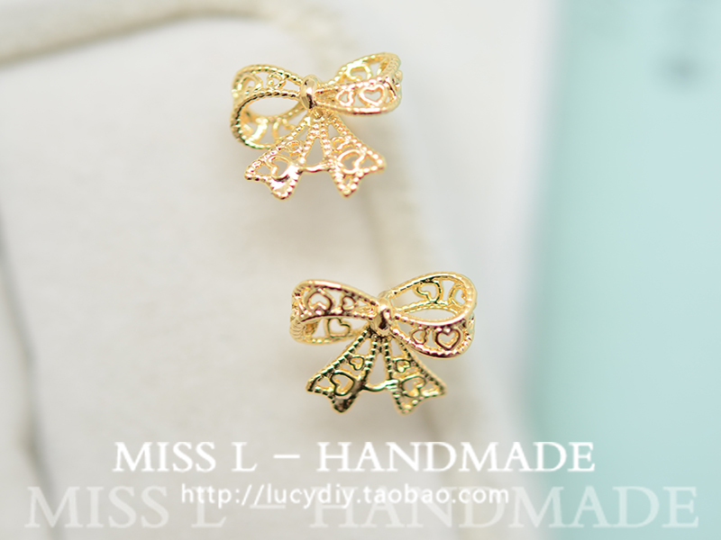 立体耳钉925银针包金蕾丝蝴蝶结