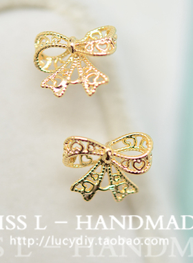 V362 立体蕾丝蝴蝶结耳钉925银针 18K包金镀18K金DIY耳饰配件一对