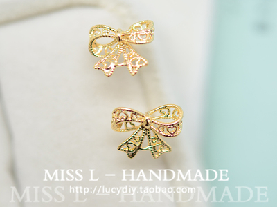 立体耳钉925银针包金蕾丝蝴蝶结