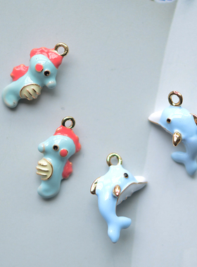 HJ47 蓝色小海马和小海豚 高品质精致小挂件吊坠饰品配件1个