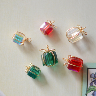 DIY耳饰成品配件 卡哇伊彩色迷你礼物包手工绕线吊坠 1枚 SZ248