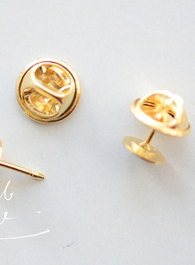 F144 铜镀真金 蝴蝶扣钉式胸针托 8mm粘片可粘式 DIY饰品配件 1枚