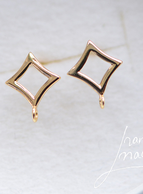 V609 镂空菱形925银针耳钉 18K包金镀18K金镀金DIY手工配件 一对