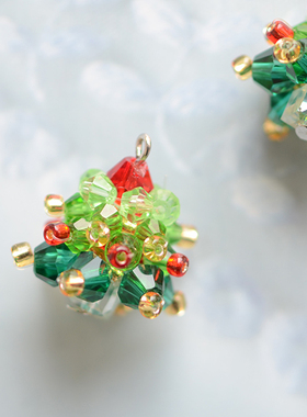 RX57 重工圣诞树吊坠手工编织米珠 水晶串珠 DIY绕线饰品配件 1个