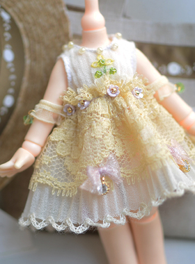 OW09 花与爱丽丝黄色纱裙成品 12分bjd娃娃 OB11 YMY GSC可穿