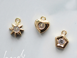 V651 锆石星星桃心五边形钥匙吊饰 18K包金镀DIY手工配件 一枚
